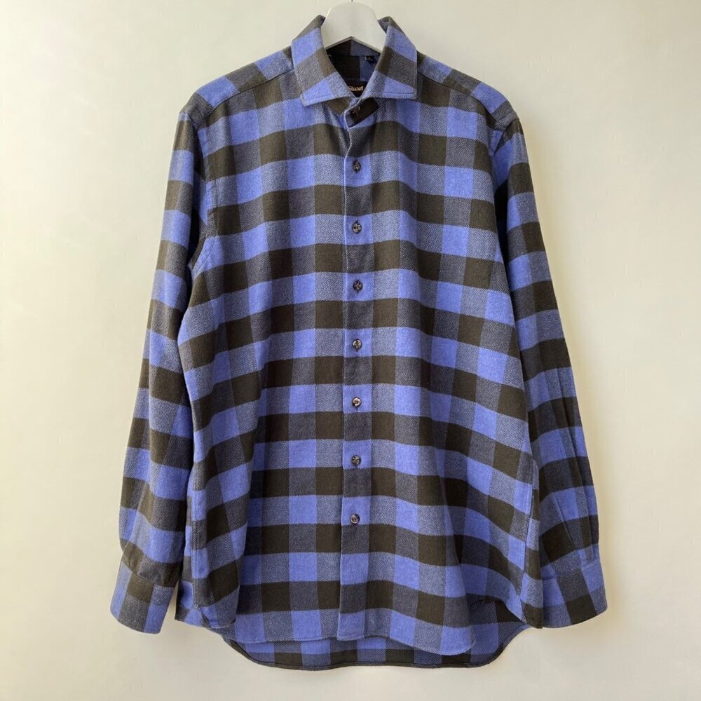 Paul Stuart flannel buffalo plaid sport shirt, Blue/purple/black, Size L